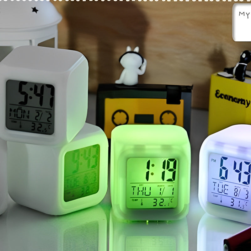 Multi-Functional Dice Shape LED Lighting Color Changing Digital Table Clock