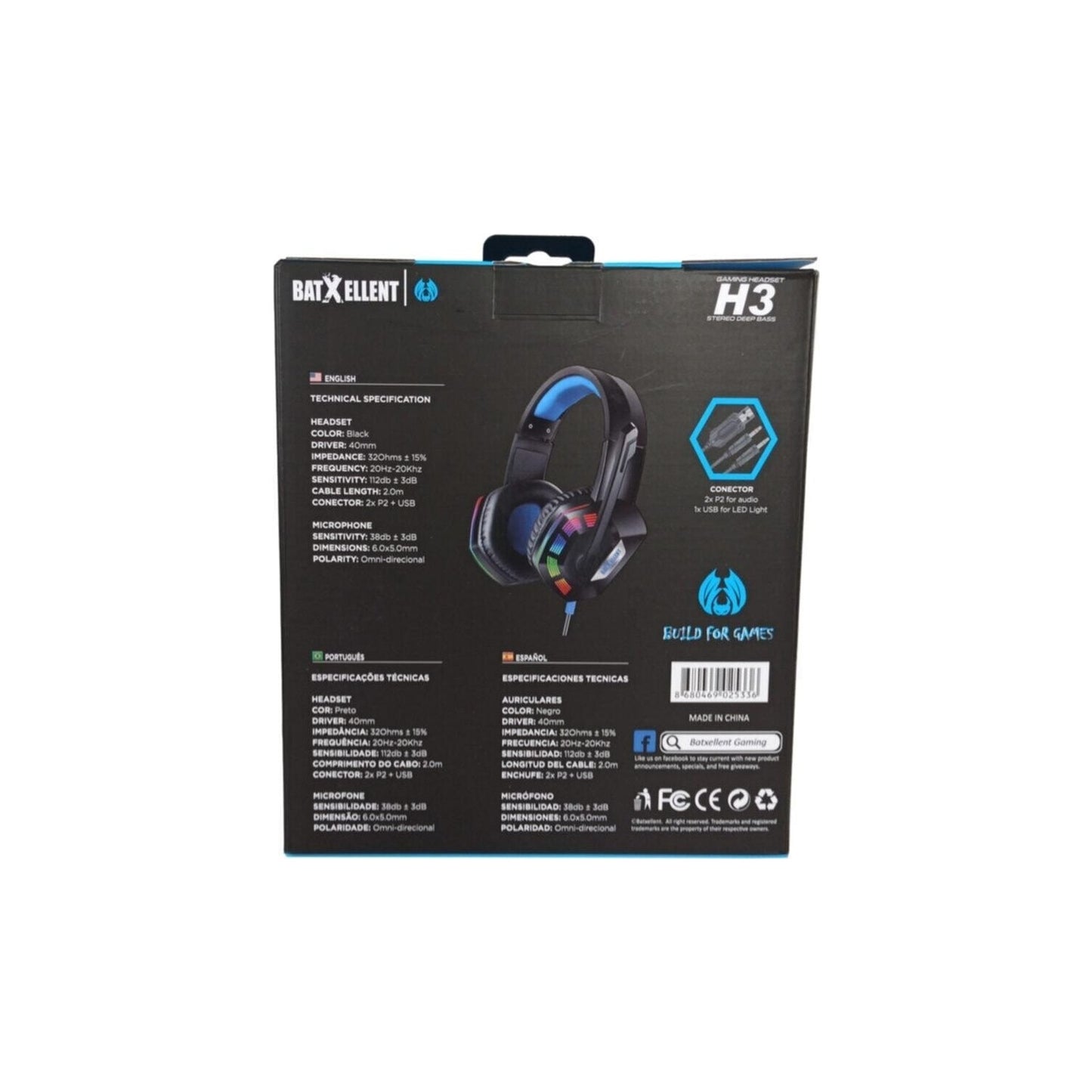 Bat X Ellent H3 RGB Microphone PC Gaming Headset