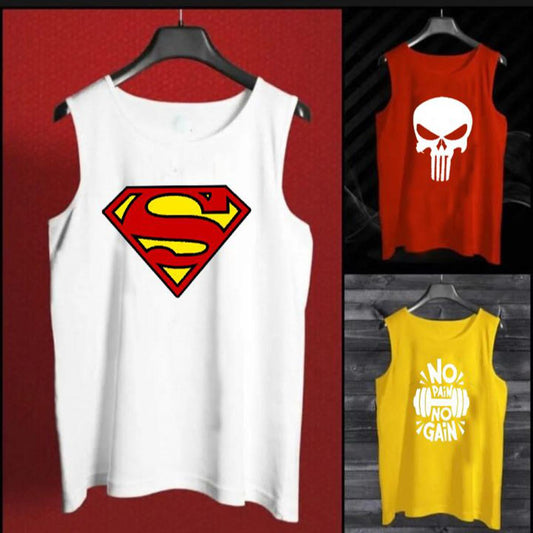 Pack Of 3 Men’s 180gsm High Quality Knitted Single Jersey Printed Sleeveless Cotton T-Shirts