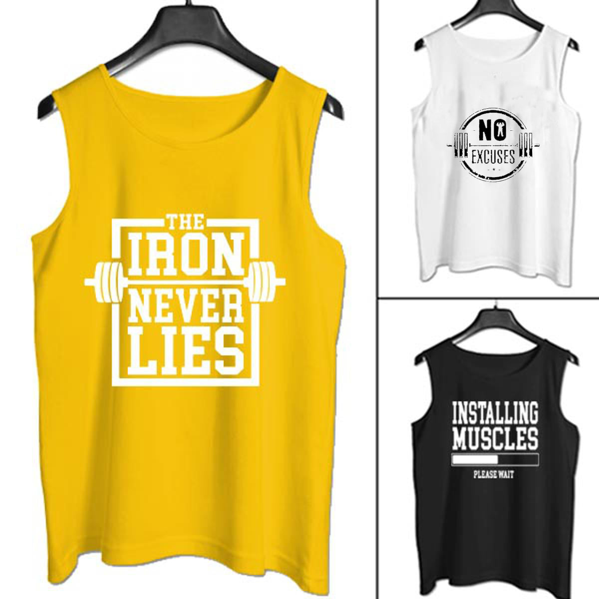 Pack Of 3 Men’s 180gsm High Quality Knitted Single Jersey Printed Sleeveless Cotton T-Shirts