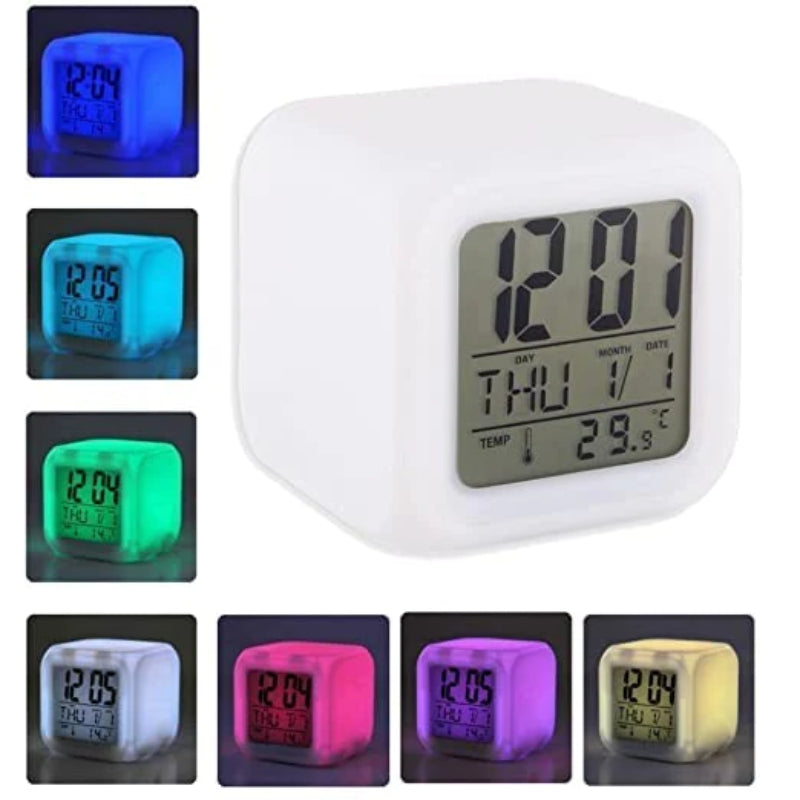 Multi-Functional Dice Shape LED Lighting Color Changing Digital Table Clock