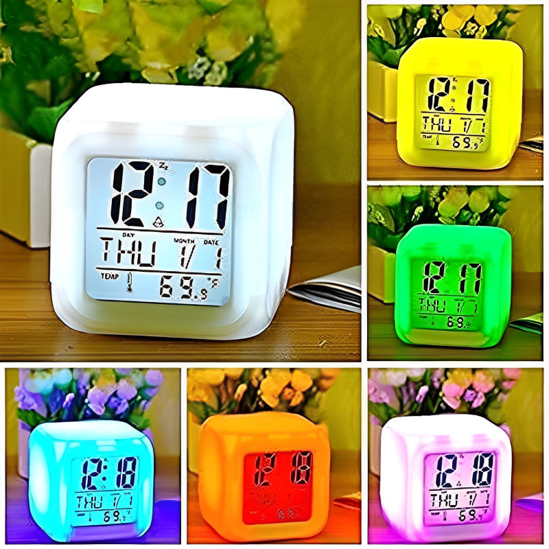 Multi-Functional Dice Shape LED Lighting Color Changing Digital Table Clock