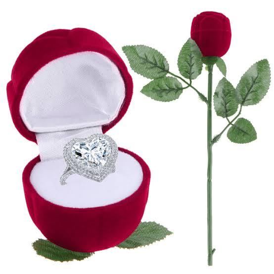 High Grade Flocking Wedding Party Red Rose With Leaf Ring Jewelry Box Ring Display Box