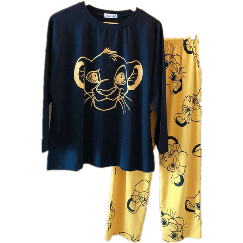 Cute Casual Cotton Lion Cub Pirnted Night Suit Set Loungewear For Ladies