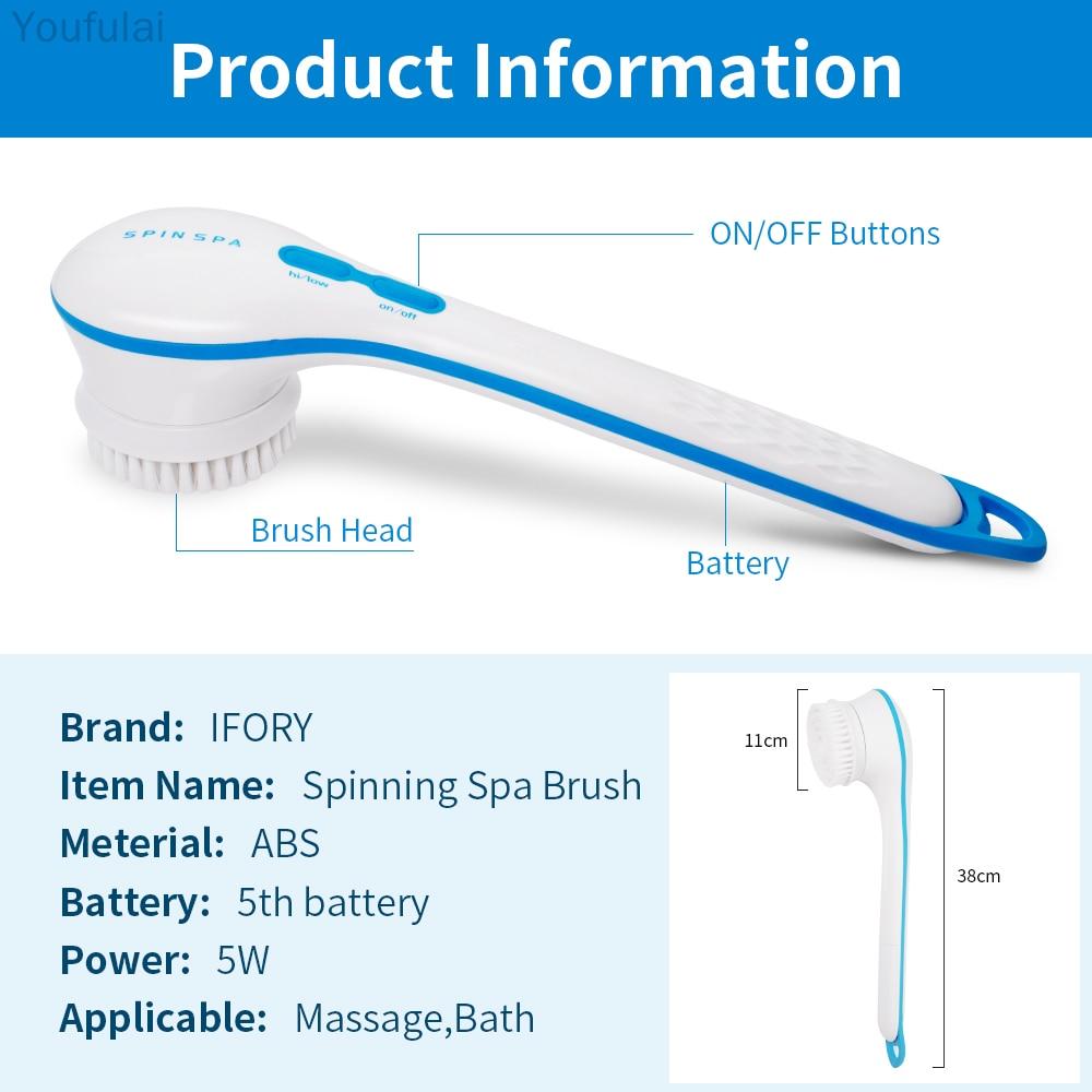 Electric Shower Brush 5 In 1 Spin Spa Multi-Functional Long Handle Bath Scrubber Waterproof Massager Health Care Tool