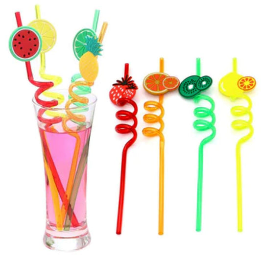 Pack Of 4 PCs Re-Usable Plastic Fruits Acrylic Drinking Straws