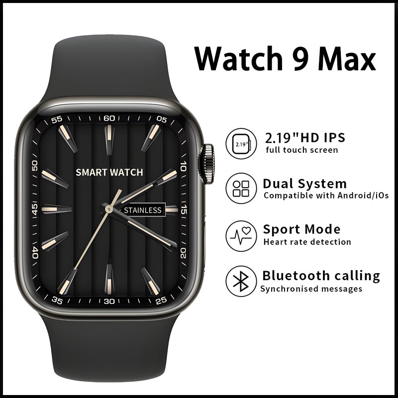 Watch 9 Max Series 9 Big 2.19-Inch Narrow Edges Screen, Bluetooth Calling, Wireless Charging Smartwatch