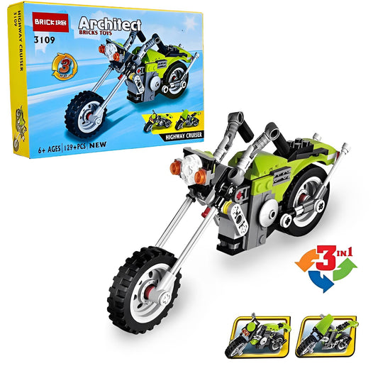 129Pcs Architect 3-In-1 Highway Cruiser Motorcycle Building Blocks Toy