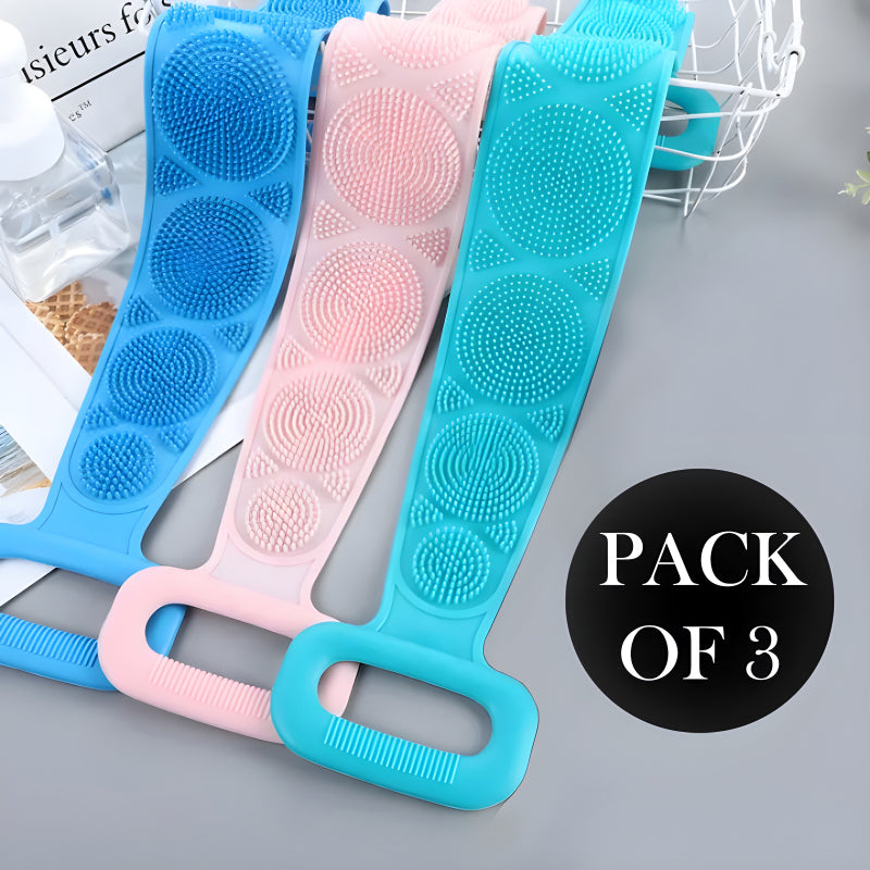 Pack Of 3 Silicone Back Scrubber Soft Loofah Bath Towel And Massage Belt