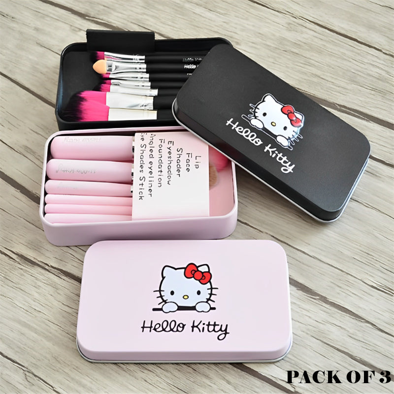 Pack Of 3 Cute Mini Hello Kitty 7PCS Makeup Brush Kit