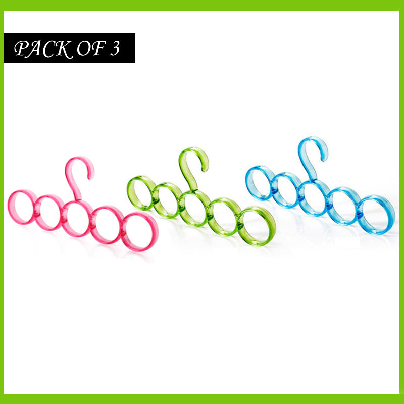 Pack Of 3 Eco-Friendly Five Hole Ring Rope Slots Holder Scarf Shawl Storage Hanger