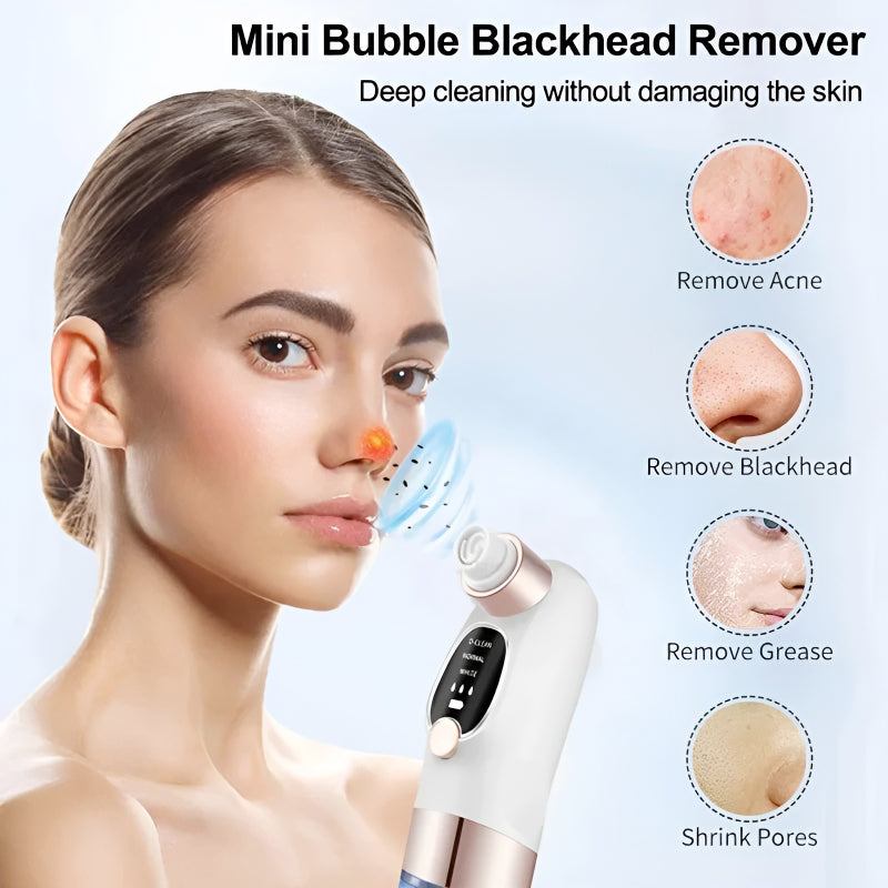 Portable Electric Rechargeable Bubble Blackhead Remover Pore Vacuum Cleaner with Interchangeable Heads