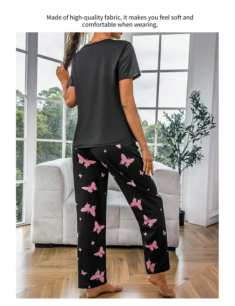 Comfortable And Fashionable Heart Butterfly Printed Set Women’s Nightwear