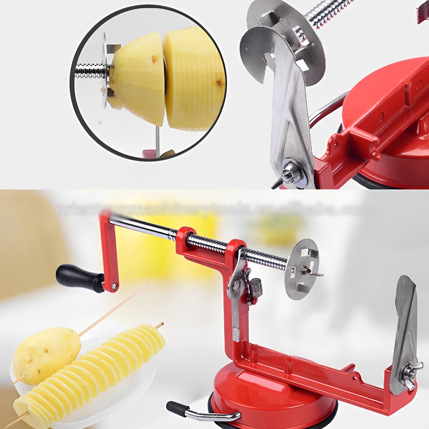 High-Quality Stainless-Steel Spiral Potato Slicer With Non-Slip Rubber Feet