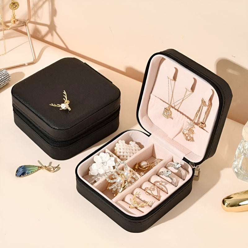 Mini Jewelry Organizer – Stylish and Portable Compact Storage Box for Rings, Earrings, and Necklaces