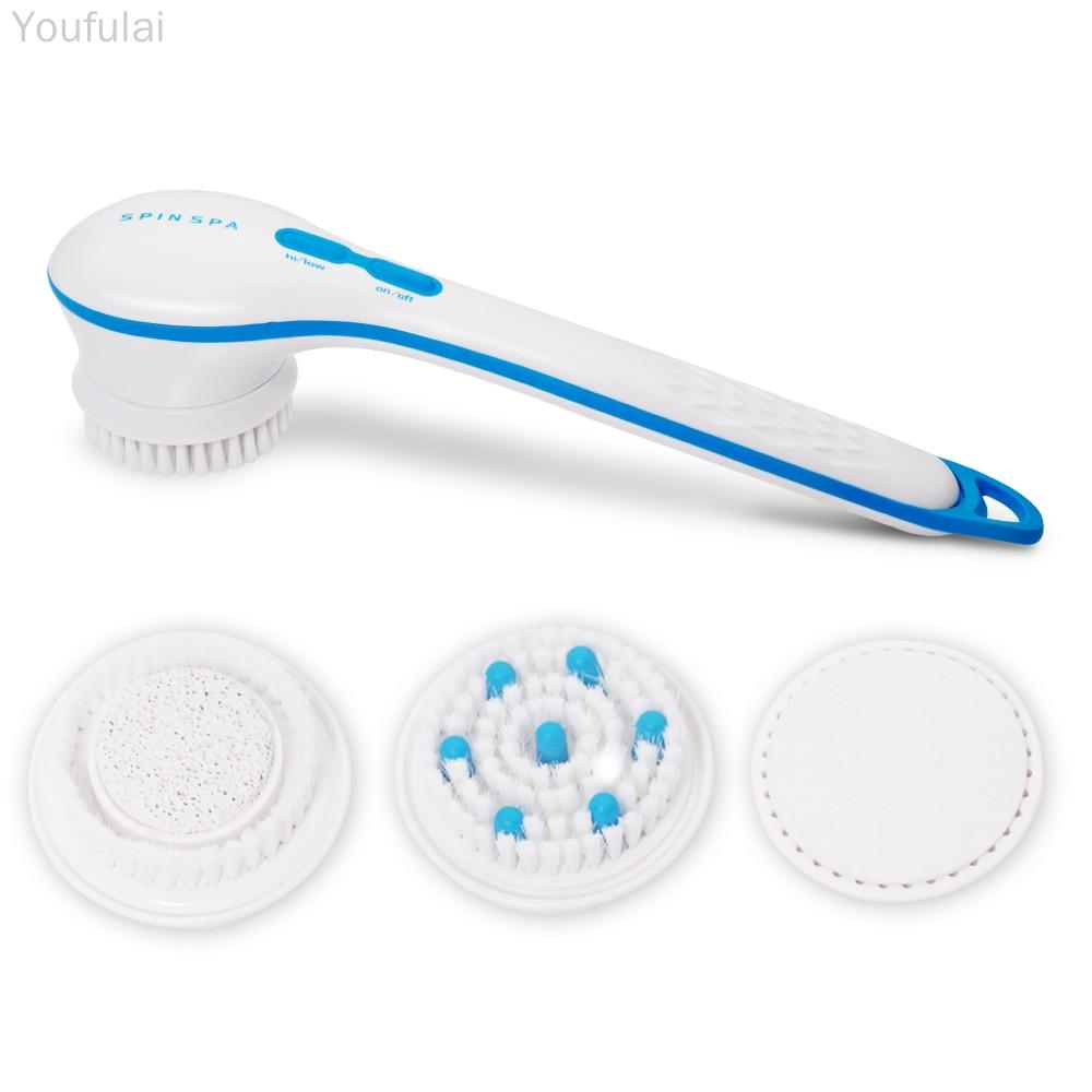 Electric Shower Brush 5 In 1 Spin Spa Multi-Functional Long Handle Bath Scrubber Waterproof Massager Health Care Tool