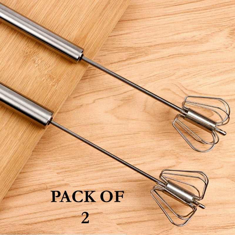 Pack Of 2 Stainless Steel Hand Pressure Rotating Semi-Automatic Mixer Coffee Milk Mixing Tools