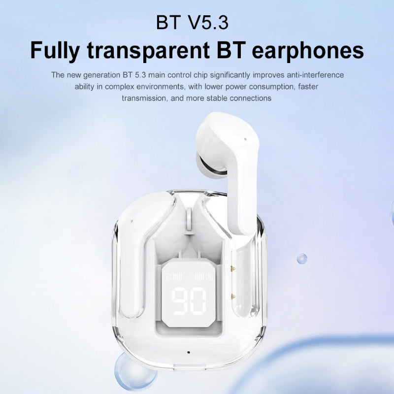 Bluetooth Compatible 5.3 LED Power Digital Display Stereo Sound Transparent Wireless Earbuds