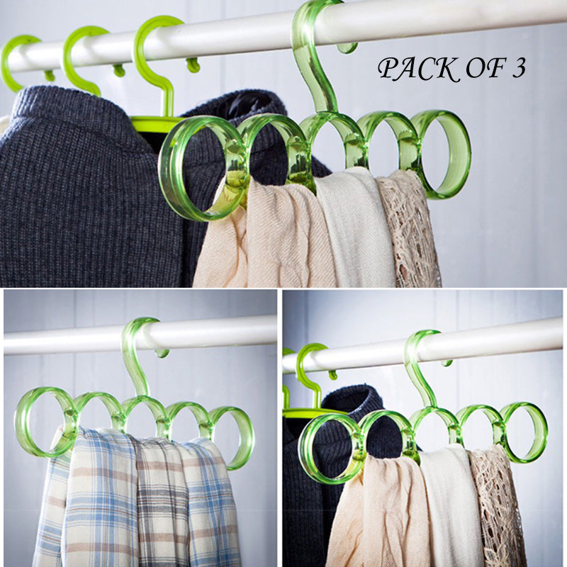 Pack Of 3 Eco-Friendly Five Hole Ring Rope Slots Holder Scarf Shawl Storage Hanger