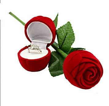 High Grade Flocking Wedding Party Red Rose With Leaf Ring Jewelry Box Ring Display Box