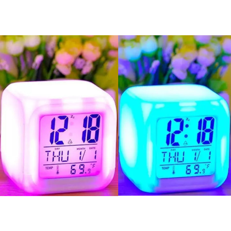 Multi-Functional Dice Shape LED Lighting Color Changing Digital Table Clock