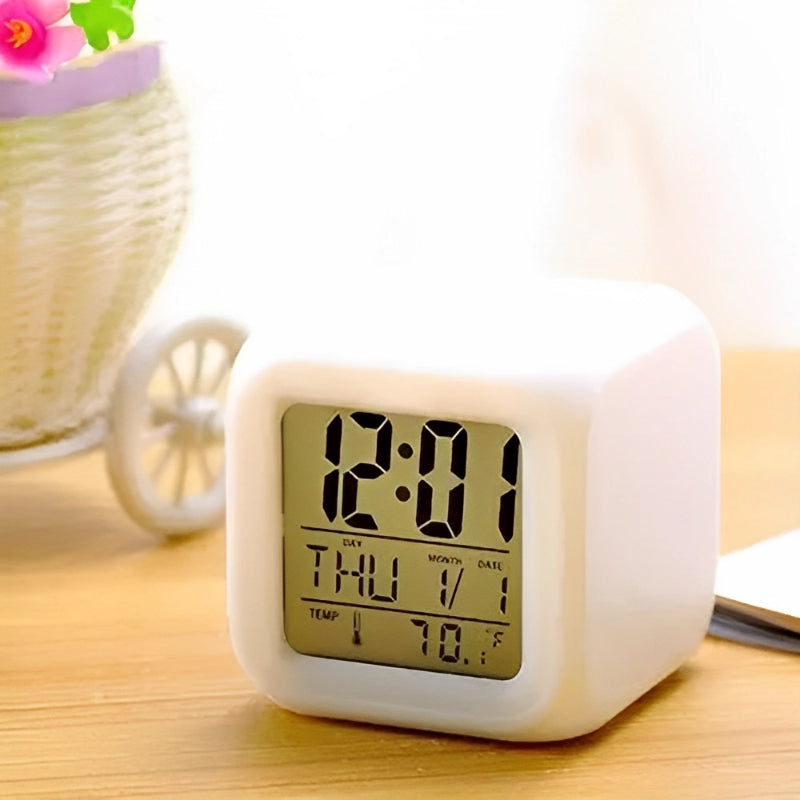 Multi-Functional Dice Shape LED Lighting Color Changing Digital Table Clock