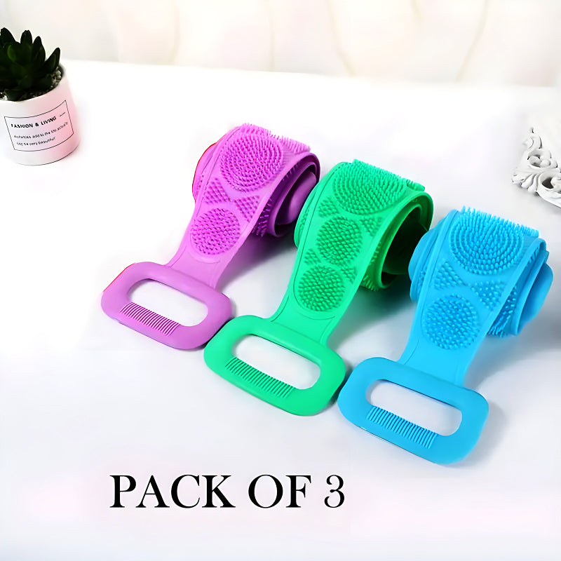 Pack Of 3 Silicone Back Scrubber Soft Loofah Bath Towel And Massage Belt