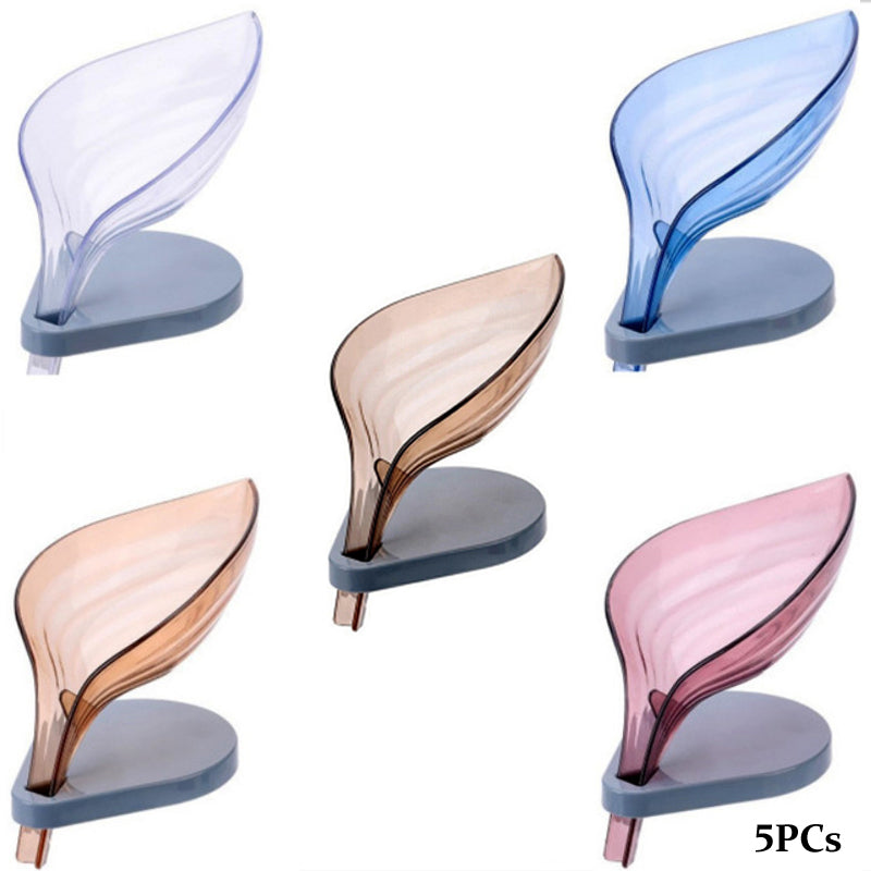 Pack Of 5 Leaf-Shaped Non-Slip Bathroom Soap Holders Creative Kitchen Soap Rack